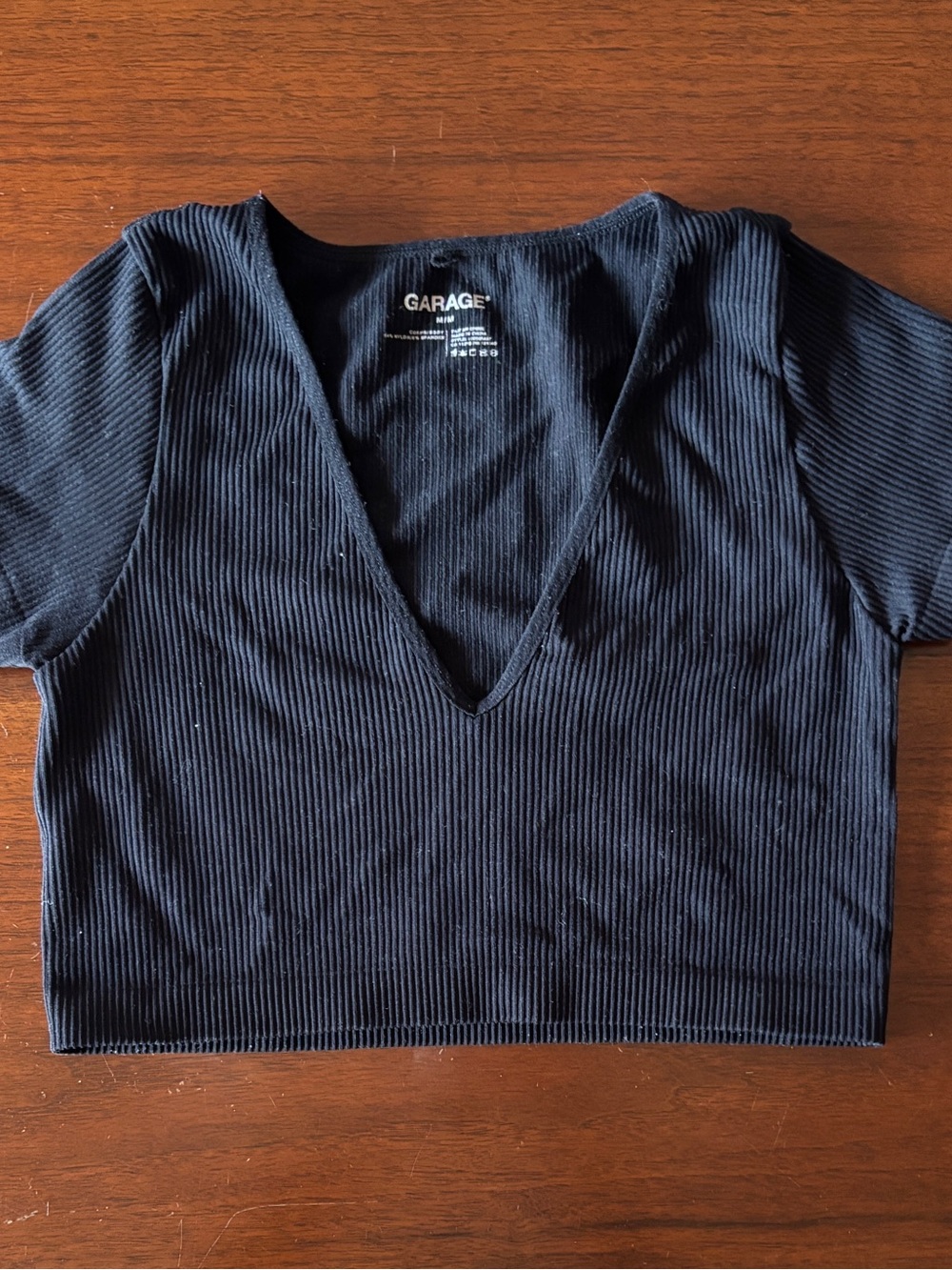 Garage Black Ribbed Deep V-Neck Crop Top